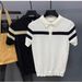 Men's Clothing Simple Striped Contrast Color Knitted T Shirt Ice Silk Polo Shirt Casual Versatile Elastic Breathable Collar T Shirt_viptrois.com