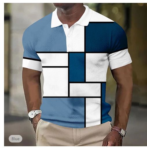Men's Clothing New Men's Casual Short Sleeved Polo Shirt Top Plaid Waffle_viptrois.com