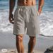 Men's Clothing New Cotton And Linen Shorts Drawstring Elastic Waist Straight Leg Solid Color Breathable Daily Beach Five Point Casual Shorts_viptrois.com