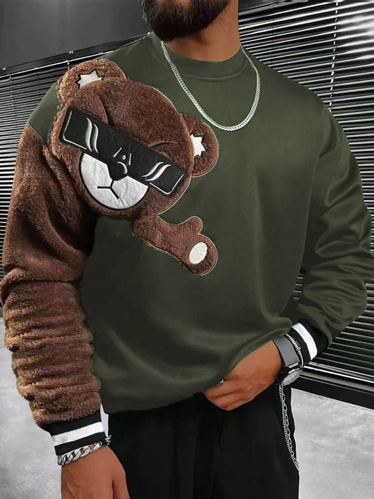 Men's Clothing Men's Sweatshirt Embroidery Casual Fashion Trend Round Neck Sweatshirt Long Sleeve Men_viptrois.com