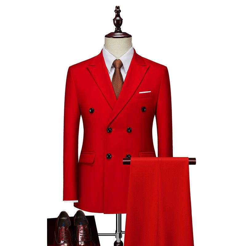 Men's Clothing Business Casual Suit Double Breasted Suit Two Piece Suit Solid Color Slim Fit Daily Banquet Dress Top_viptrois.com