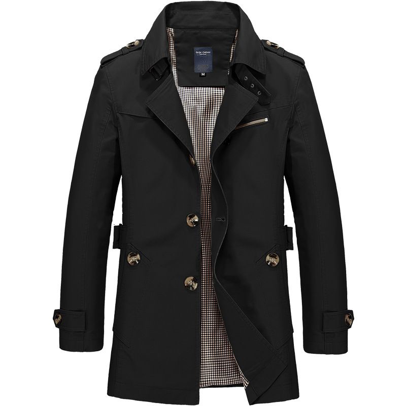 Men's Lightweight Cotton Jacket - Stylish Casual Windbreaker With Wrinkle-Resistant Design For All Seasons (Black, Khaki, Navy, Army Green)"_viptrois.com