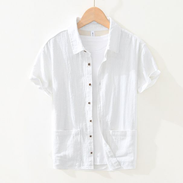 Leisure And Artistic Minimalist Plus Size Breathable Cotton And Linen Shirt, Ramie Shirt, Lapel, Short Sleeved Shirt_viptrois.com