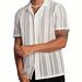 Men's Clothing 2025 European And American Cross Border Men's Clothing New Products Casual Button Knitted Short Sleeved Shirt Hollow Top Shirt_viptrois.com