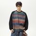 Retro 、Color-Block Crewneck Sweatshirt Oversized Drop-Shoulder Unisex Pullover With Gradient Stripes & Stretch Cuffs (M-XXL, Black)_viptrois.com