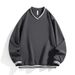 Men's V-Neck Sweatshirt With Ribbed Color Blocking – Trendy Spring/Autumn Casual Pullover, Subtle Pattern & Loose Fit_viptrois.com