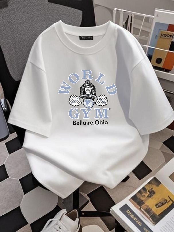 Vintage World Gym Gorilla Mirror Graphic T-Shirt Bellaire, Ohio Men’s (XL) Blue Slightly Homme Unisex Fashion Summer Stylish Designer Clothes_viptrois.com