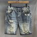 Men's Clothing Texture Retro Washed Ripped Denim Shorts Men's Summer Thin Straight Shorts_viptrois.com