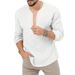 Men's Clothing men's spring and summer large size casual tropical cotton and linen deep v neck solid color large size long sleeved T shirt shirt_viptrois.com