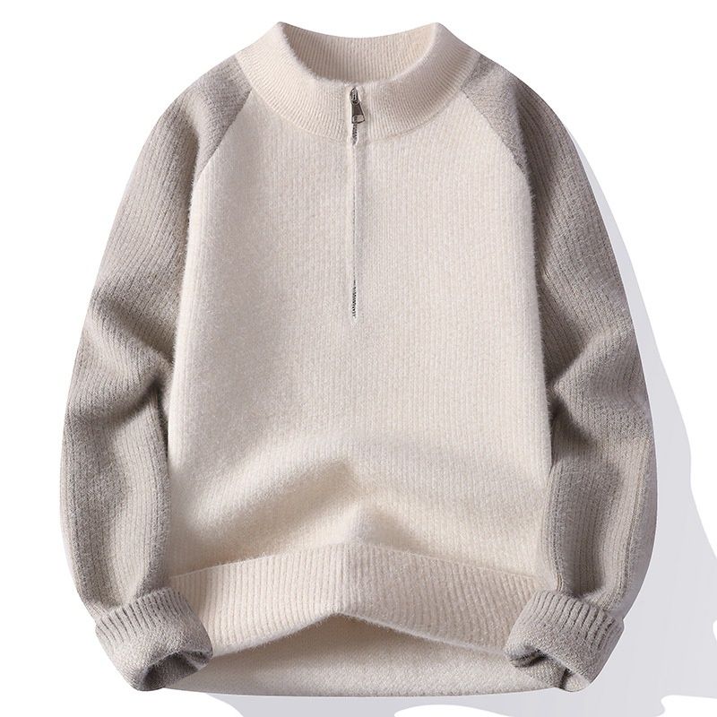 Pure Cross-Border Foreig Trade Kitted Witer Turtleeck Imitatio Velvet Mik Quality Half Zipper Sweater For_viptrois.com