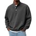 Men's High-Neck 4-Button Sweatshirt – Oversized Euro Fit Long Sleeve Pullover In Sky Blue/Green/Grey/Apricot/White/Royal Blue/Black/Burgundy_viptrois.com