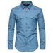 Denim Autumn/Winter New Men's Double Pocket Denim Long Sleeved European Size Lapel Shirt_viptrois.com
