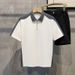 Men's Clothing New Color Matching Loose Half Zipper Short Sleeved Tops Summer Casual Polo Shirt Tops_viptrois.com