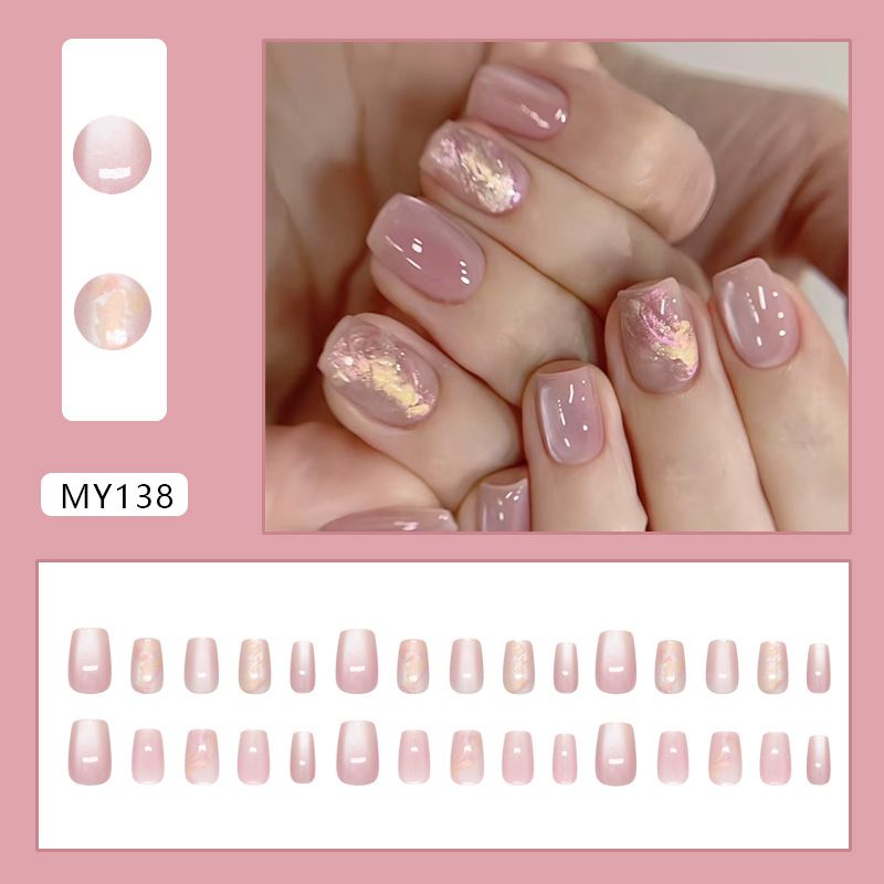 Beauty & Health Pink And White Gradient Irregular Gold Simple Cat Eye Clean White Ins Style Nail Art Pieces Detachable 30 Pieces_viptrois.com
