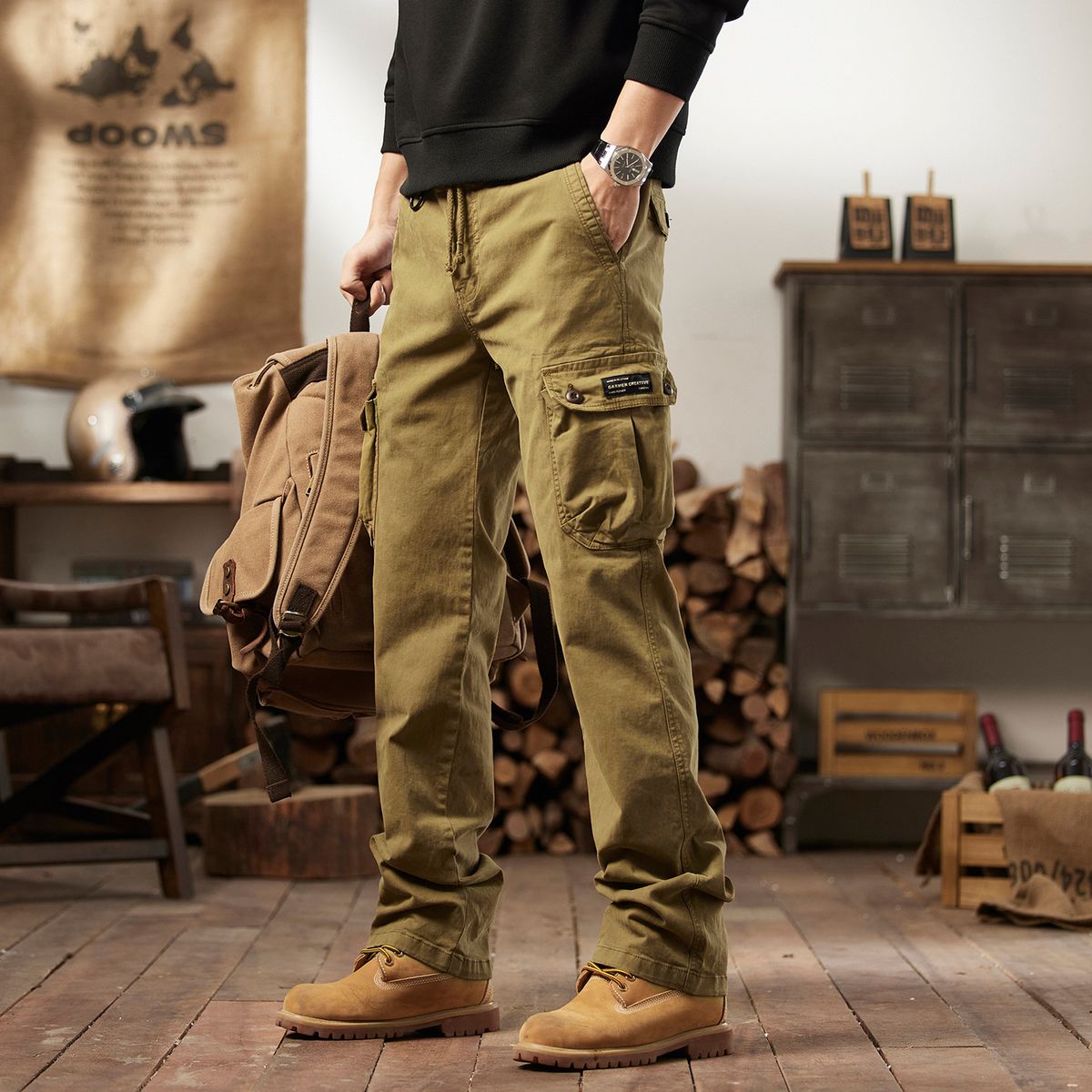 Men's Clothing Retro Casual Pants American Vintage Cargo Pants – Outdoor Utility Trousers With Multi-Pockets & Tapered Cuff (4 Colors, 29-40 Sizes)_viptrois.com