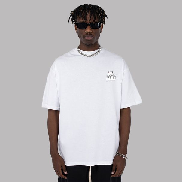 Heavy High Street Trendy Brand T-shirt Short-sleeved Men's Enlarged Five-quarter-sleeved Pure Cotton Couple Printed Men's Clothing Summer_viptrois.com
