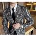 Men's Clothing autumn floral suit jacket men's suit business casual textured suit gray men's new dress banquet_viptrois.com