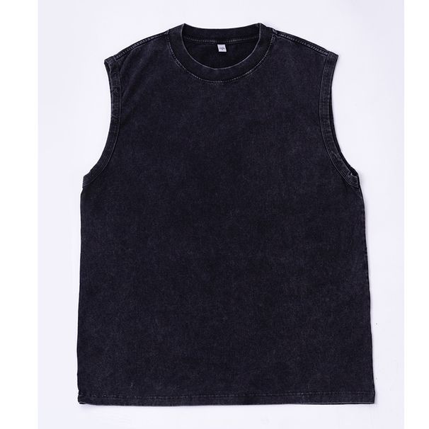 Pulse European And American Style Sports Loose Fit Heavyweight Trendy Cool Washed Vintage Round Neck Tank Top Summer Vest_viptrois.com