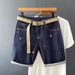 Summer New Trendy Belt Labeling Fashionable Boys' Shorts Simple, Casual, Versatile, Micro Elastic Half Cut Cowboy Mid_viptrois.com