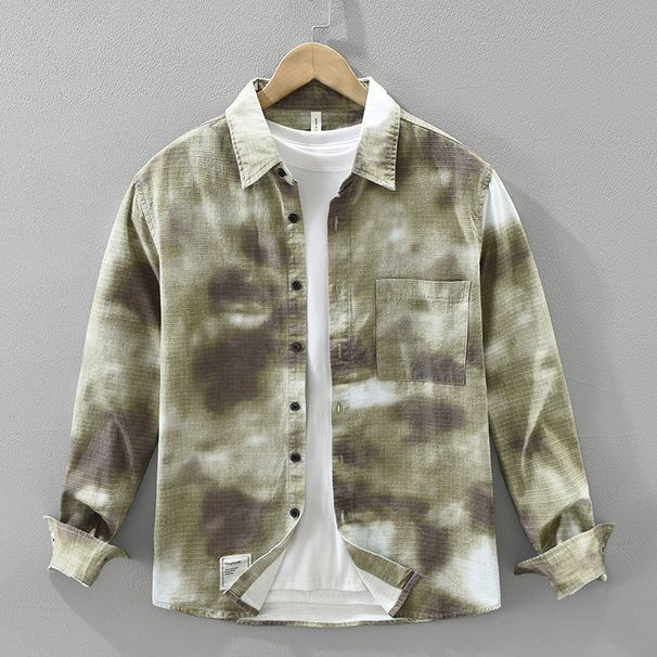 Tie Dye Trendy Long Sleeved Shirt For Men, Fashionable And Versatile, Artistic And Casual Loose Top_viptrois.com