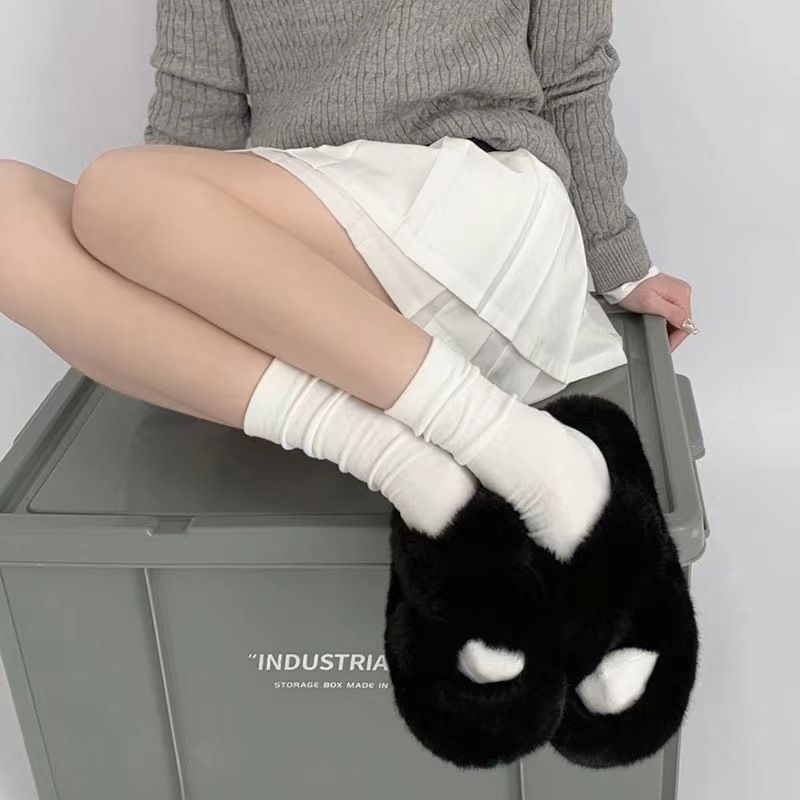 Postpartum Socks, Men's And Women's Medium Length Pure Cotton Socks, Summer Thin Style Ins Trend Black And White Solid Color Stacked Socks_viptrois.com