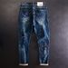 Premium Products Fashionable Niche Design Sense Splashed Ink Men's 2024 Summer Small Leg Jeans Trend Elastic Pants_viptrois.com