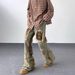 Men's Clothing High Street Jeans Cleanfit Retro Washed Distressed Camouflage Stitching Design Flared Trousers_viptrois.com