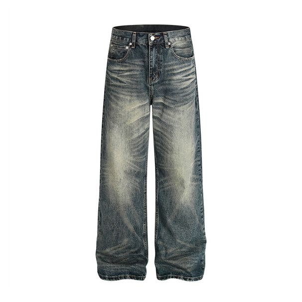 Punk Distressed Washed Straight-Leg Jeans For Men Loose Vintage Frayed Street Style Casual Wide-Leg Pants Trendy_viptrois.com