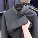 Men's Winter New Two-Piece Turn-Down Collar Fleece-Lined Thick Solid Color Long Sleeve T-Shirt Sweater Knitwear_viptrois.com