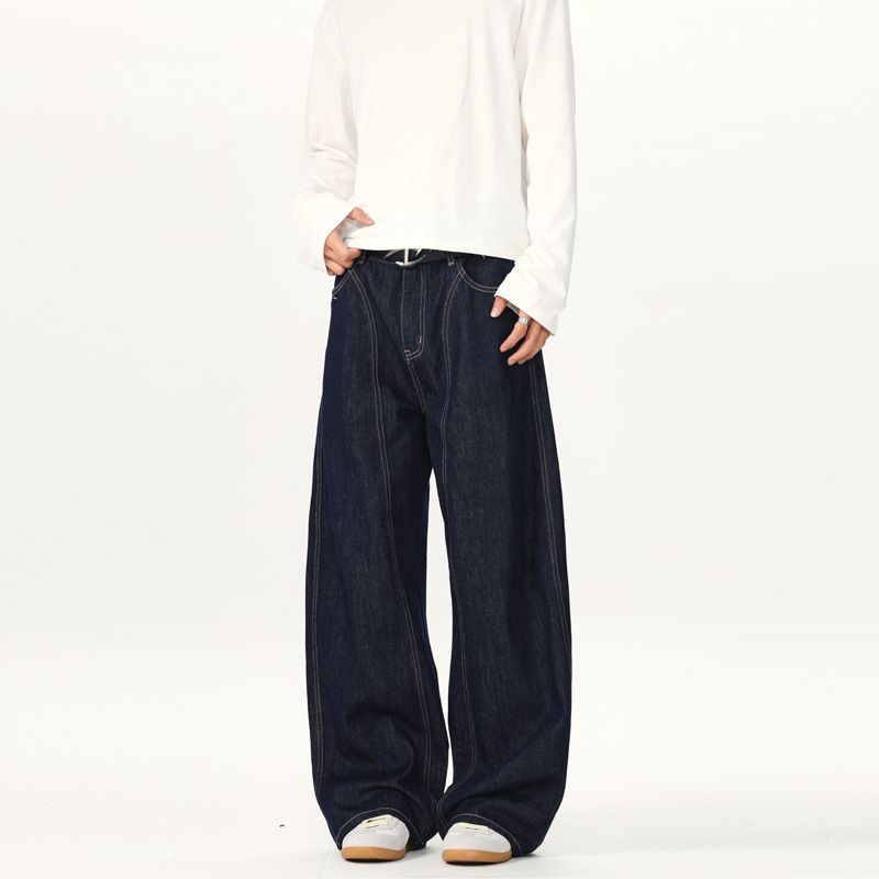 Men's Clothing Retro Scimitar Pants Men's Niche Design Wide Leg Loose And Handsome Original Denim Jeans Couple Pants_viptrois.com