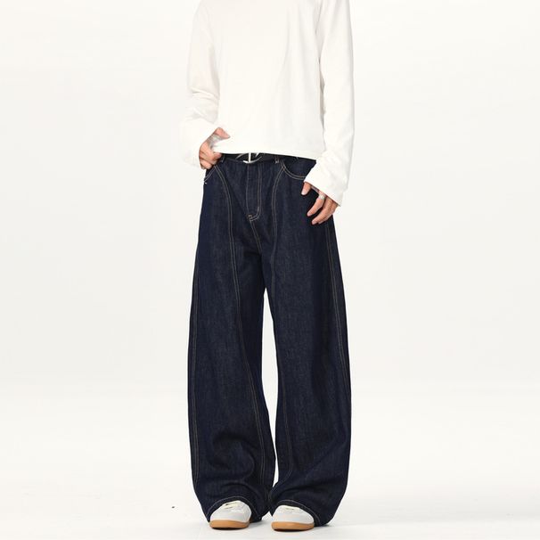 Men's Clothing Retro Scimitar Pants Men's Niche Design Wide Leg Loose And Handsome Original Denim Jeans Couple Pants_viptrois.com