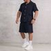 Men's Summer Short-Sleeve Shirt & Shorts Set – Breathable Polyester Casual Suit (Black/Blue/White/Gray, S-XXL)_viptrois.com