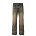 American Jeans For Men And Women Yellow Mud Dyed Loose Straight Washed Vintage Flared Couple Street Style Floor-Length_viptrois.com