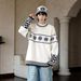 Christmas Snowflake Sweater Color Blocked Jacquard Couple's Round Neck Knitted Sweater_viptrois.com