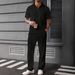 Texture Knitted Polo Shirt Men's Short Sleeved Trousers Suit Two Piece Set_viptrois.com