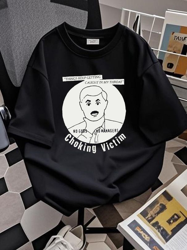 Men's Choking Victim Caught In My Throad T-shirt Medium Black Slightly Streetwear Soft Summer Homme Versatile Fashion Graphic Stretched_viptrois.com