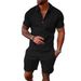 Men's Clothing New Summer Solid Color Jacquard Short Sleeve Men's Fashion Casual Lapel Suit_viptrois.com