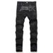 Funny Jeans With Ripped Patches, Black Flowing Whiskers, Elastic Slim Fit, Small Leg Pants, Personalized Men's Pants_viptrois.com