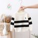 "Boys' Striped Knit Sweater – Soft Cotton-Blend Pullover For Autumn & Winter – Classic Crew Neck – Royal Blue/Greyish/Opalescent (90-130cm)"_viptrois.com