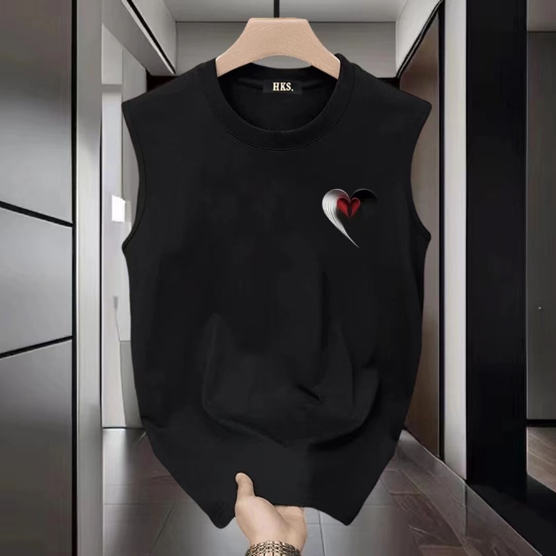 Summer American Pure Cotton Casual Loose Trend Sleeveless Vest T-shirt Korean Version Sports Design Outer Wear Popular Top_viptrois.com