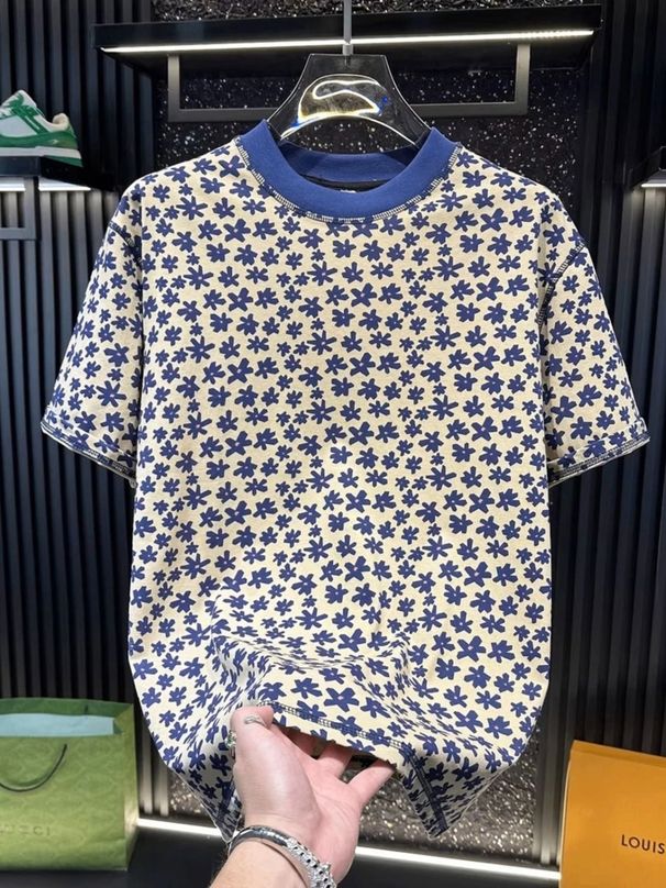 summer New Men's Floral Pattern Short-sleeve Shirt, Casual Design, Versatile Round-neck Top, High-quality_viptrois.com