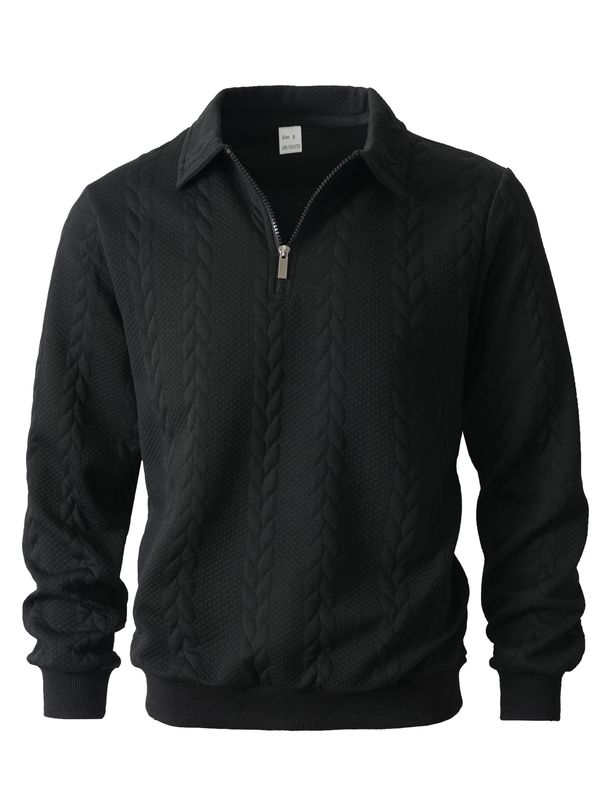 Men's Jacquard Knit Sweatshirt – European Fit Stand Collar Pullover With Textured Geometric Patterns (White/Charcoal/Black/Khaki, S-XXXL)_viptrois.com