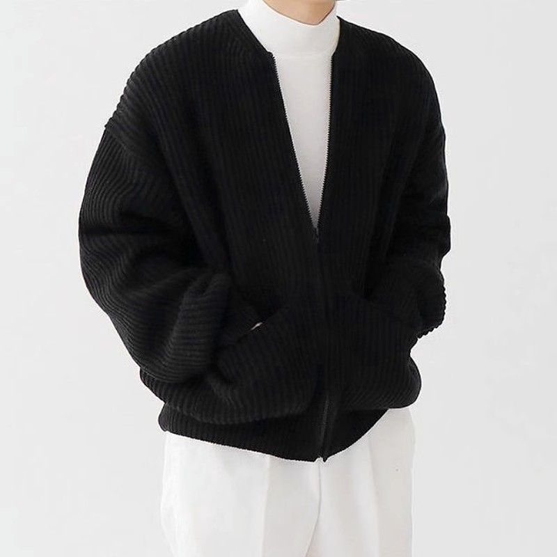 Men's Clothing Solid Color Round Neck Knitted Cardigan Jacket Men 2024 Autumn And Winter Fashion Youth Trend All Match Casual Large Size Tops_viptrois.com