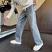 Men's Casual High Street Straight Leg Trousers American Washed Denim Jeans Loose Fit Drawstring Trendy Brand Retro_viptrois.com