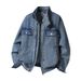Men's American Retro Workwear Denim Jacket – Cleanfit Motorcycle Style, Heavyweight Cotton Blend, Bluish Wash (S-3XL)_viptrois.com