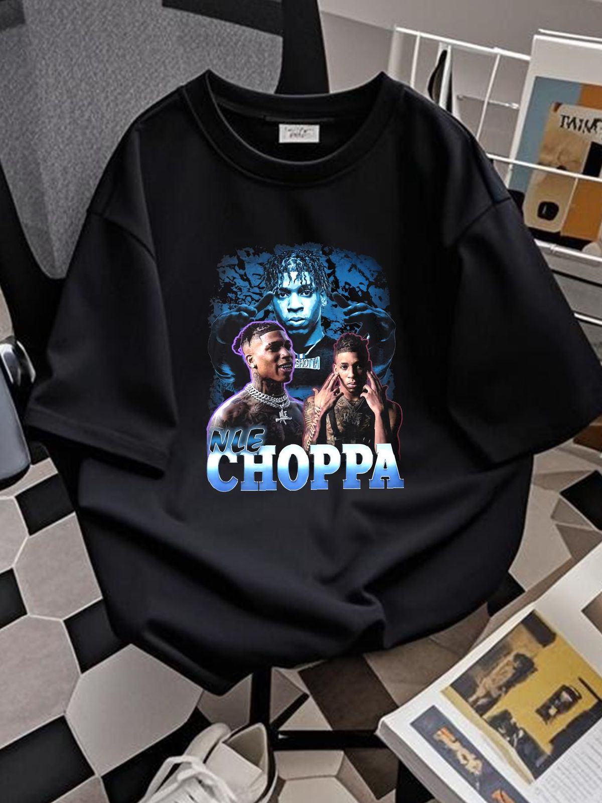NLE Choppa Vintage Hip Hop Bootleg Style Black T Shirt Slightly Homme Top For Everyday Wear Breathable Graphic Versatile Soft Fashion Unisex_viptrois.com