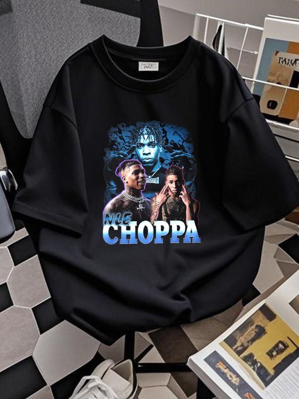 NLE Choppa Vintage Hip Hop Bootleg Style Black T Shirt Slightly Homme Top For Everyday Wear Breathable Graphic Versatile Soft Fashion Unisex_viptrois.com