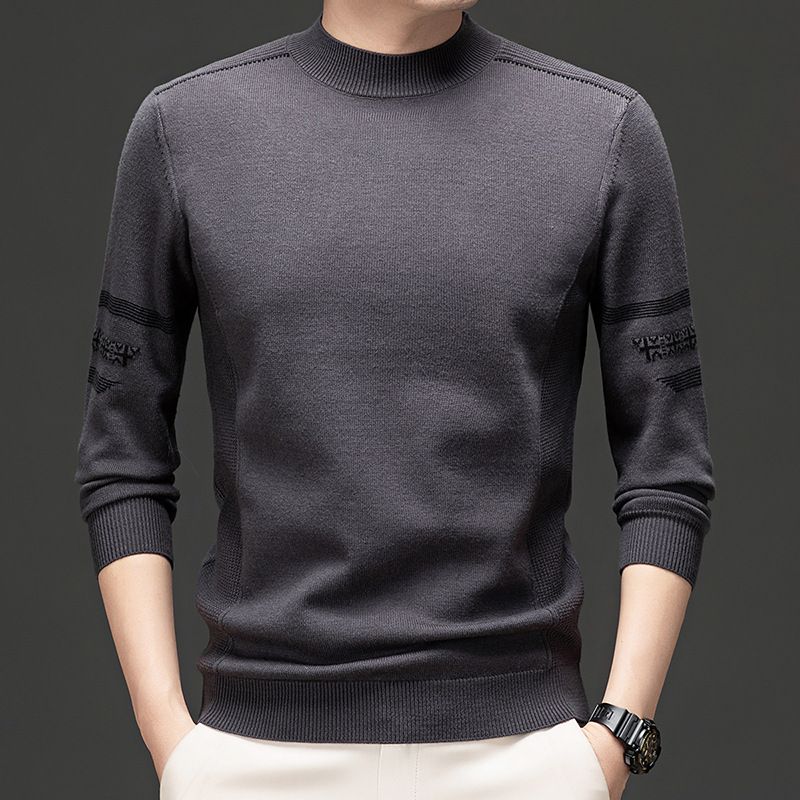 Men's Retro Jacquard Sweater – Half-High Collar Winter Knit (Khaki/Rust Red/Dark Gray/Black, M-4XL, Vintage-Inspired Textured Pullover)_viptrois.com