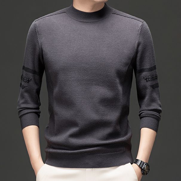 Men's Retro Jacquard Sweater – Half-High Collar Winter Knit (Khaki/Rust Red/Dark Gray/Black, M-4XL, Vintage-Inspired Textured Pullover)_viptrois.com