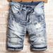 Men's Clothing Men's Trendy Distressed Patchwork Frayed Tassel Denim Shorts Slim Fit Stretchy Five Point Retro Versatile Riding Breeches_viptrois.com